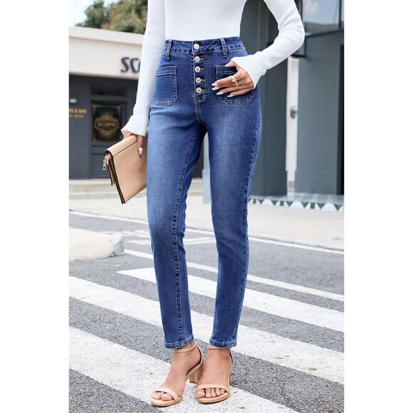 Women's High-Waisted Skinny Jeans Cotton Blend 6 Button Fly Modern Fit - Picture 5 of 5